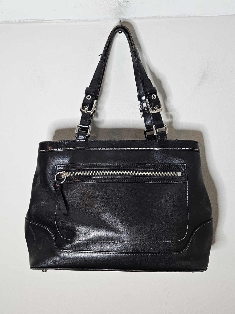 Coach Vintage Hampton Carry All Black Leather Shoulder Bag